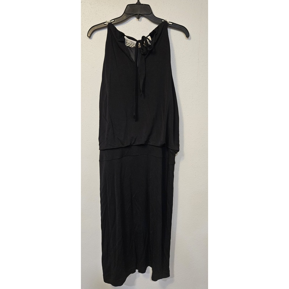 White House Black Market Silver Beaded Neck Halter Blouson Dress Size XL